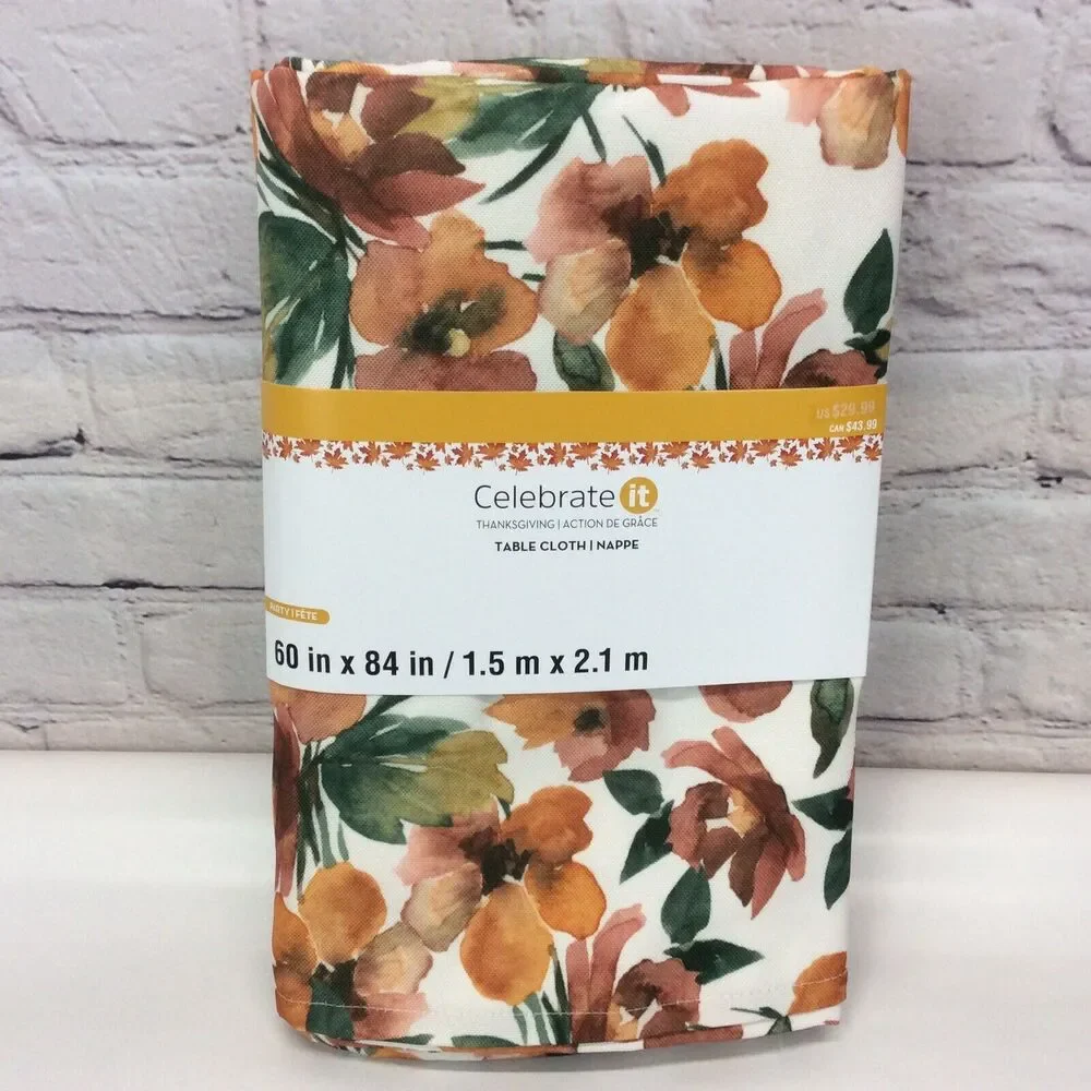 Celebrate It Fall Floral Thanksgiving Tablecloth 60x84 Harvest Holiday Fabric